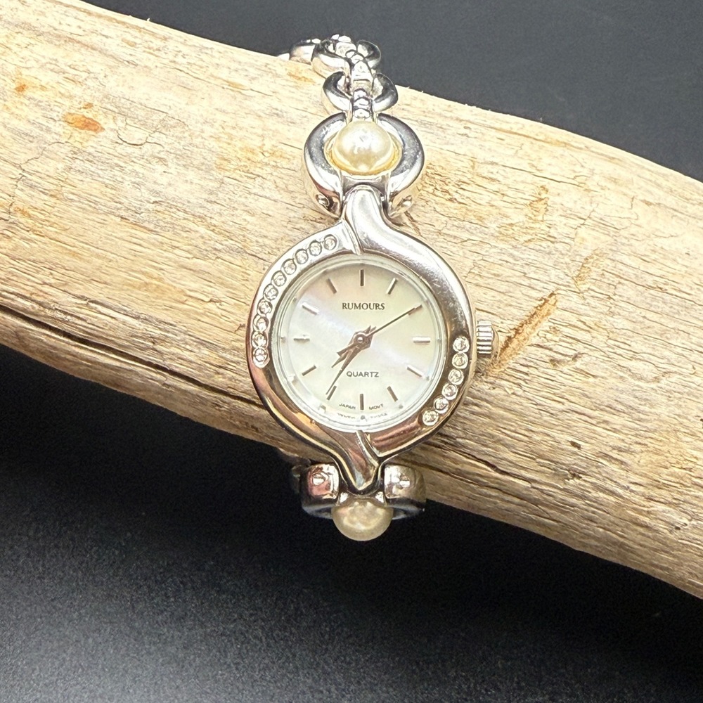 Rumours Womens Silver Tone Mother of Pearl Pearl Crystal Quartz Watch 47496